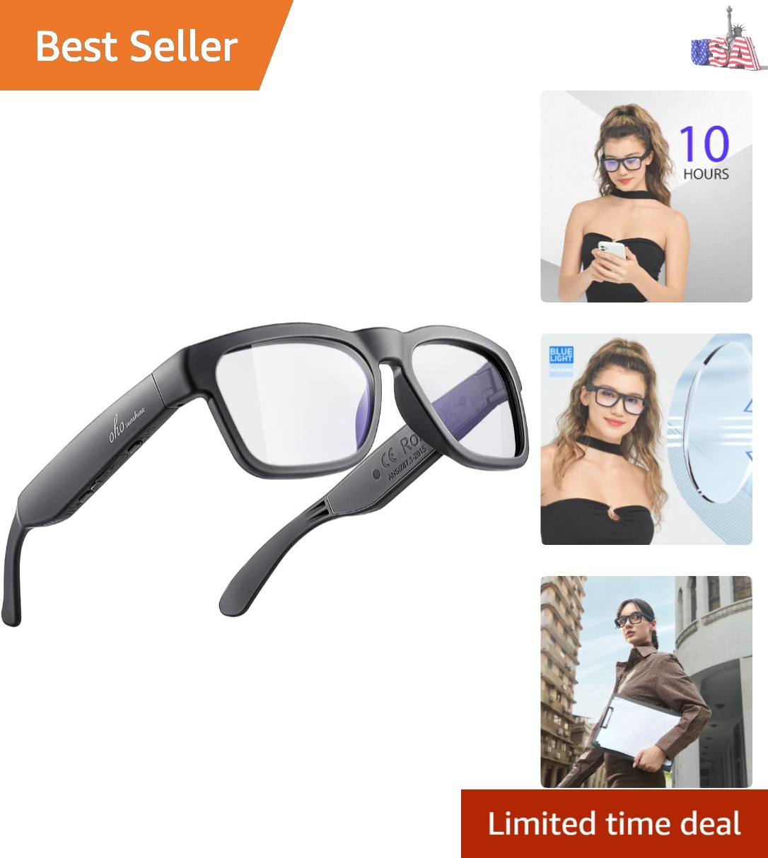 Bluetooth Audio Sunglasses, Lightweight Open Ear Sport Glasses, 10H Playtime,…