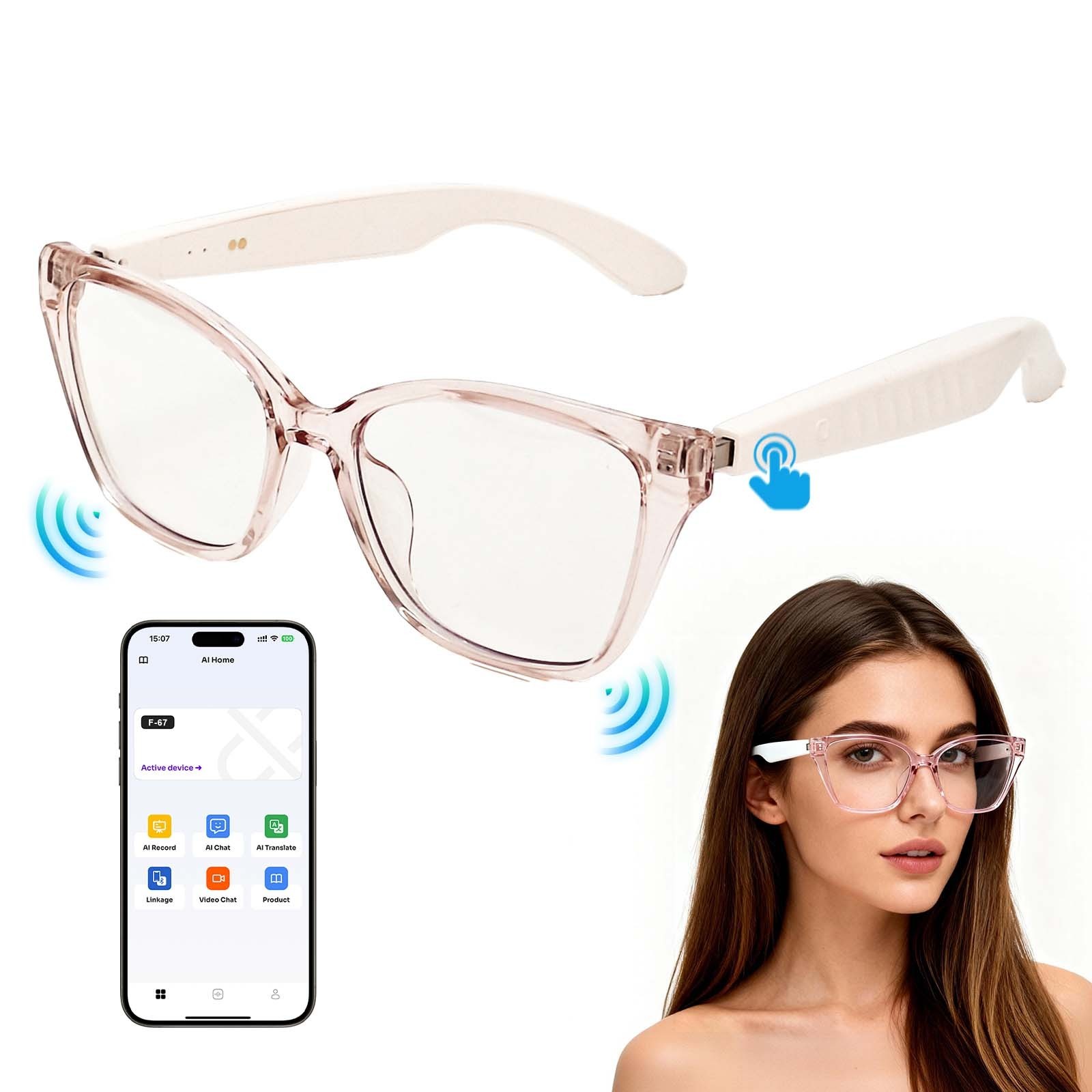 AI Smart Glasses Translation Bluetooth Open-Ear Speaker for Music Call Work Gift