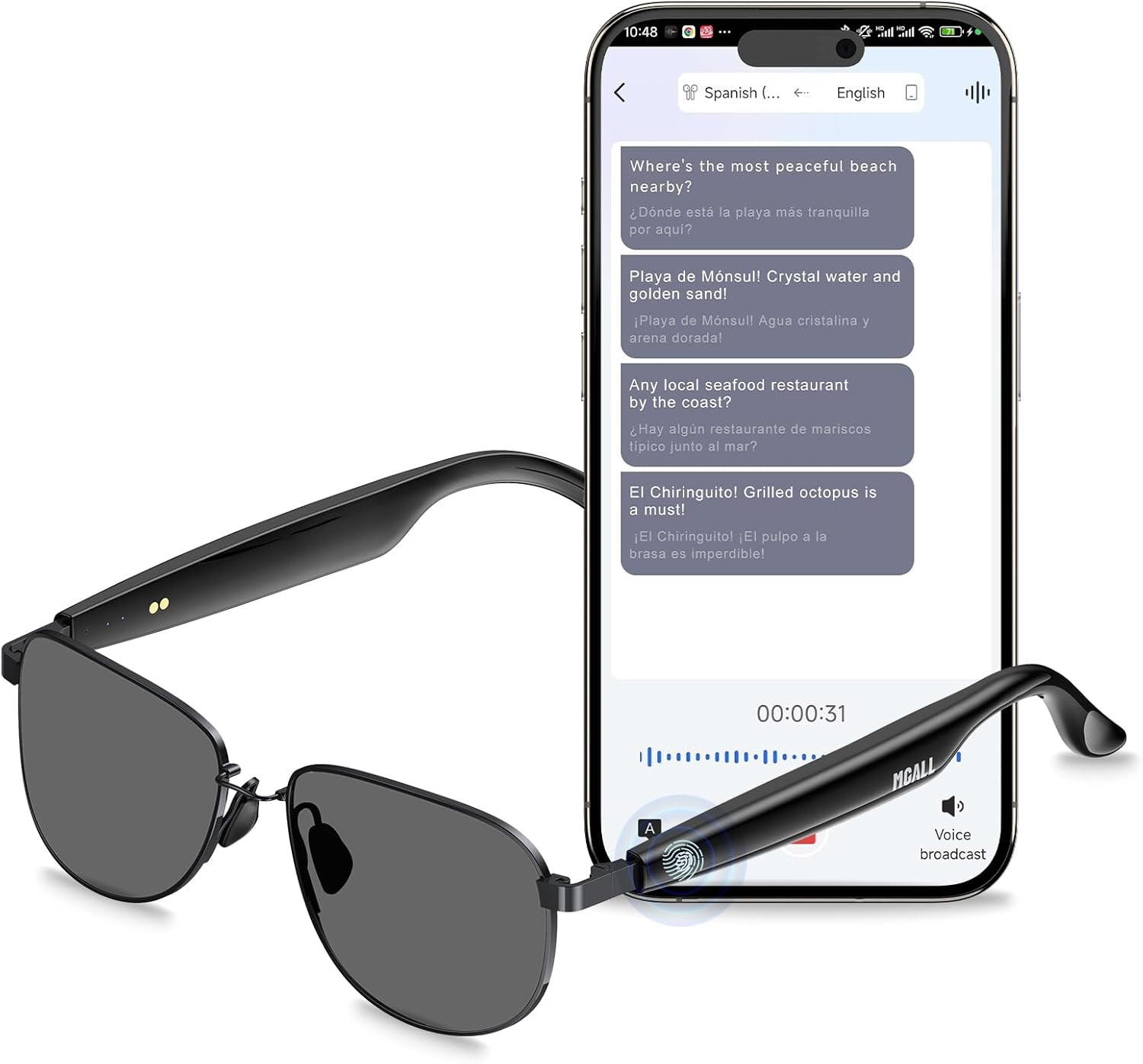 PAXA x MGALL AI Smart Glasses, Metal-Frame Bluetooth Sunglasses with 144-Languag