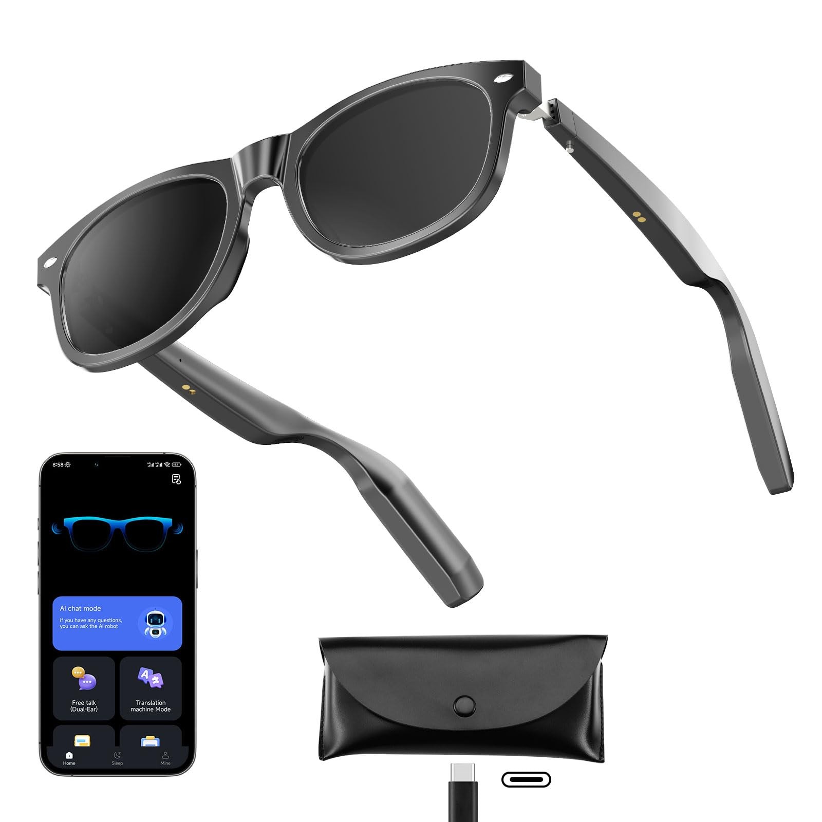 AI Smart Translation Glasses with ChatGPT for Adults, Multifunctional Bluetoo…