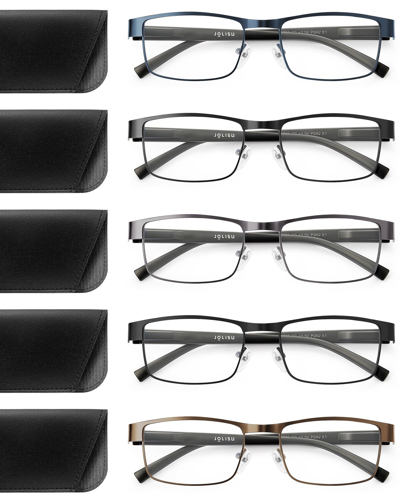 JOLISU 5PCS Reading Glasses Men – Blue Light 140 millimeters, Color F