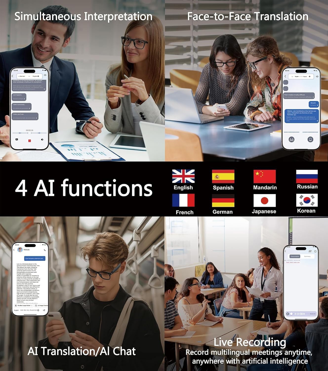 AI Smart Glasses Camera Bluetooth Call Voice Assistant Music Translate Unisex US