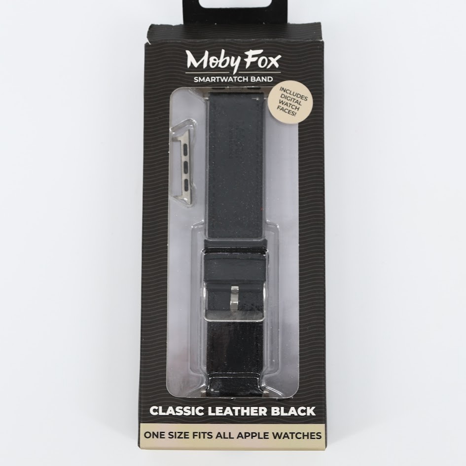 MobyFox Classic Leather Band Genuine Stitching Black for Apple Watch