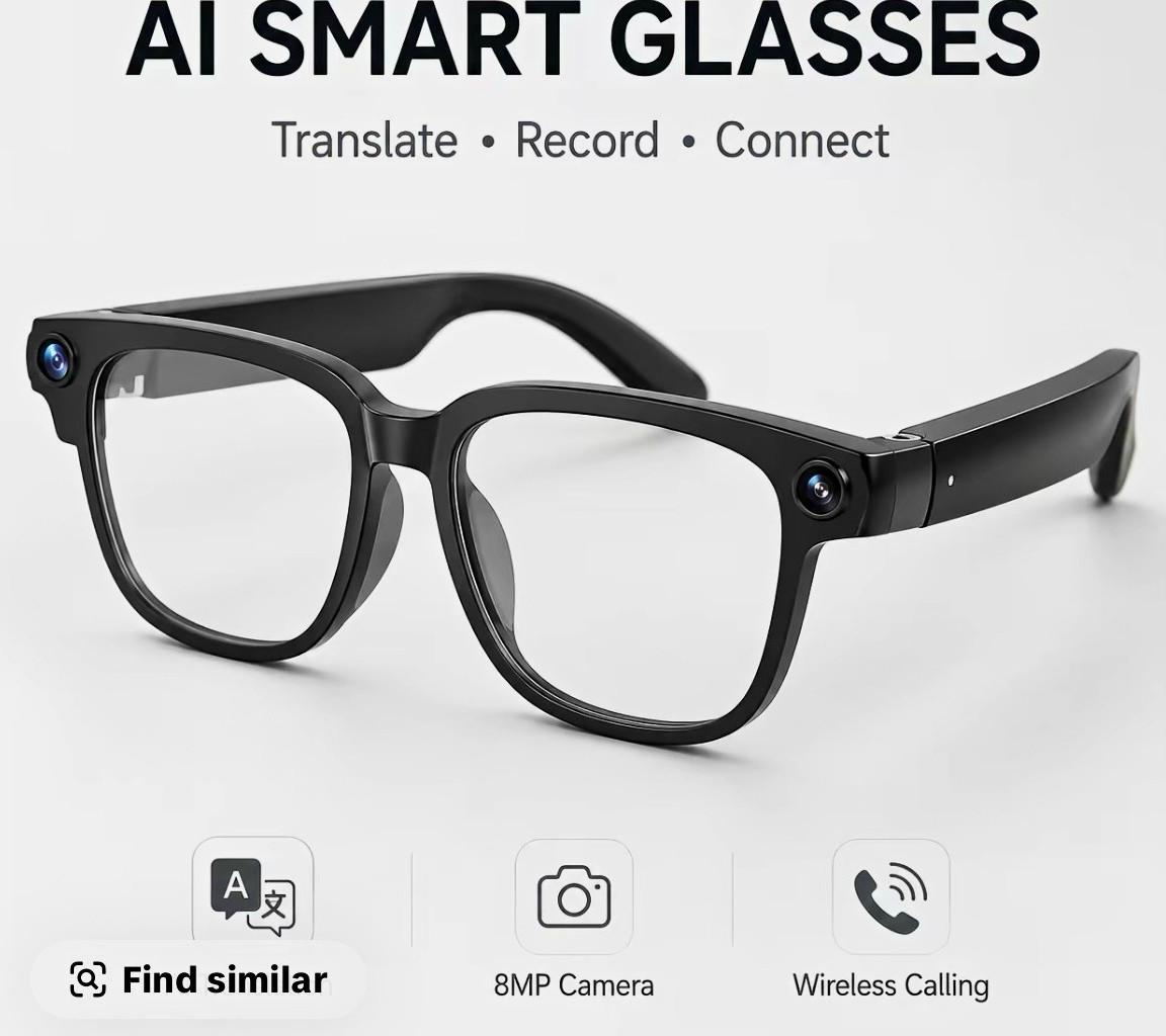 AI Smart Glasses Black Frame 8MP Camera Bluetooth Wireless Calling Music