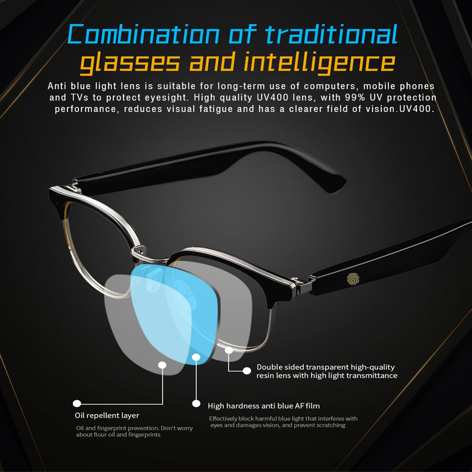 Bluetooth Glasses Men Audio Smart Sunglasses for Men,Support Handfree Music Call