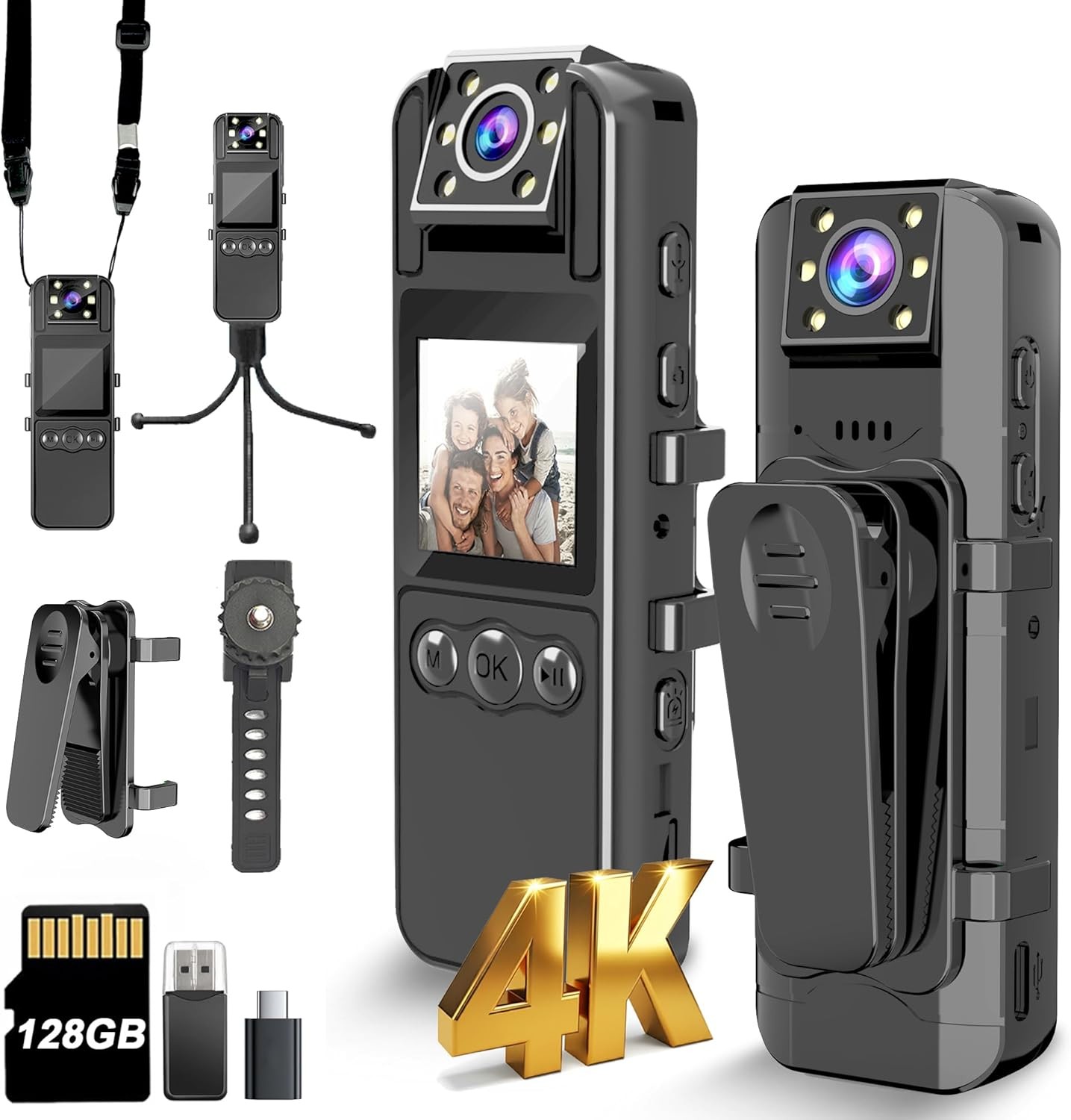Body Camera with Audio and Video Recording, Unltra 4K Cam 180°…