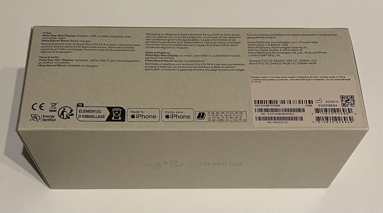 RAY-BAN META DISPLAY AI Glasses SAND- Size LARGE / Neural Band Size 3- L/XL