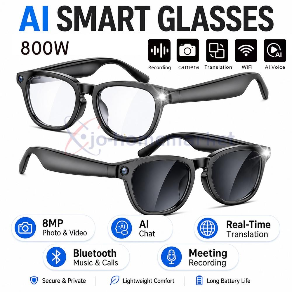4k Smart AI Glasses for Men, Women, 8 MP Camera, Open-Ear Speakers, 1080p HD