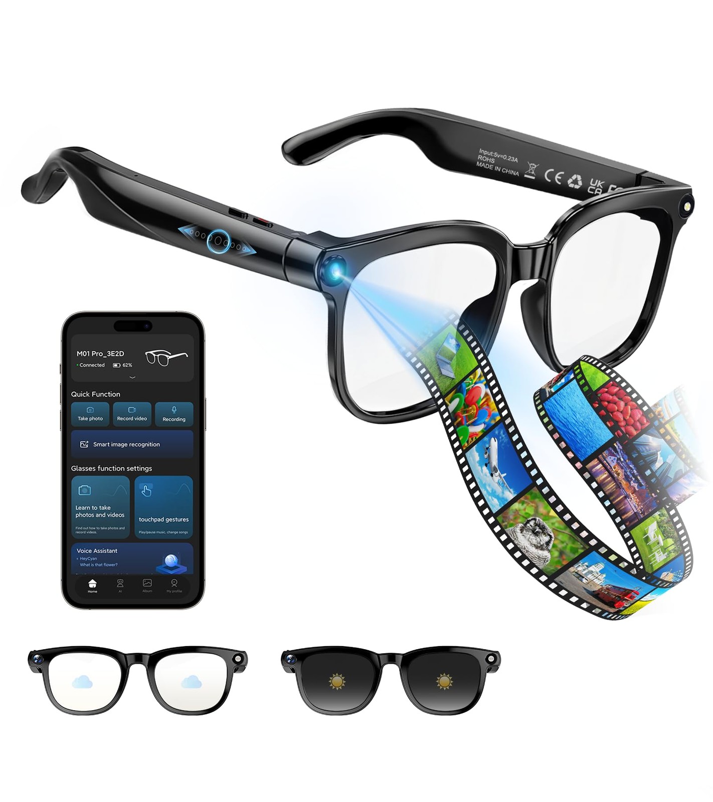 Smart Glasses with Camera and Bluetooth – AI Glasses for Men Anti-Shake Real-…