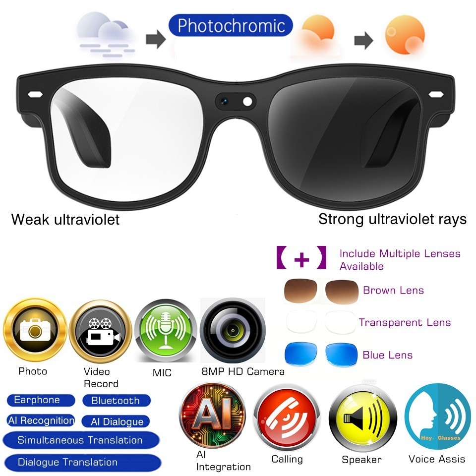 AI Smart Glasses With Camera , 800W 1080P HD Video Recording Translation Eyewear
