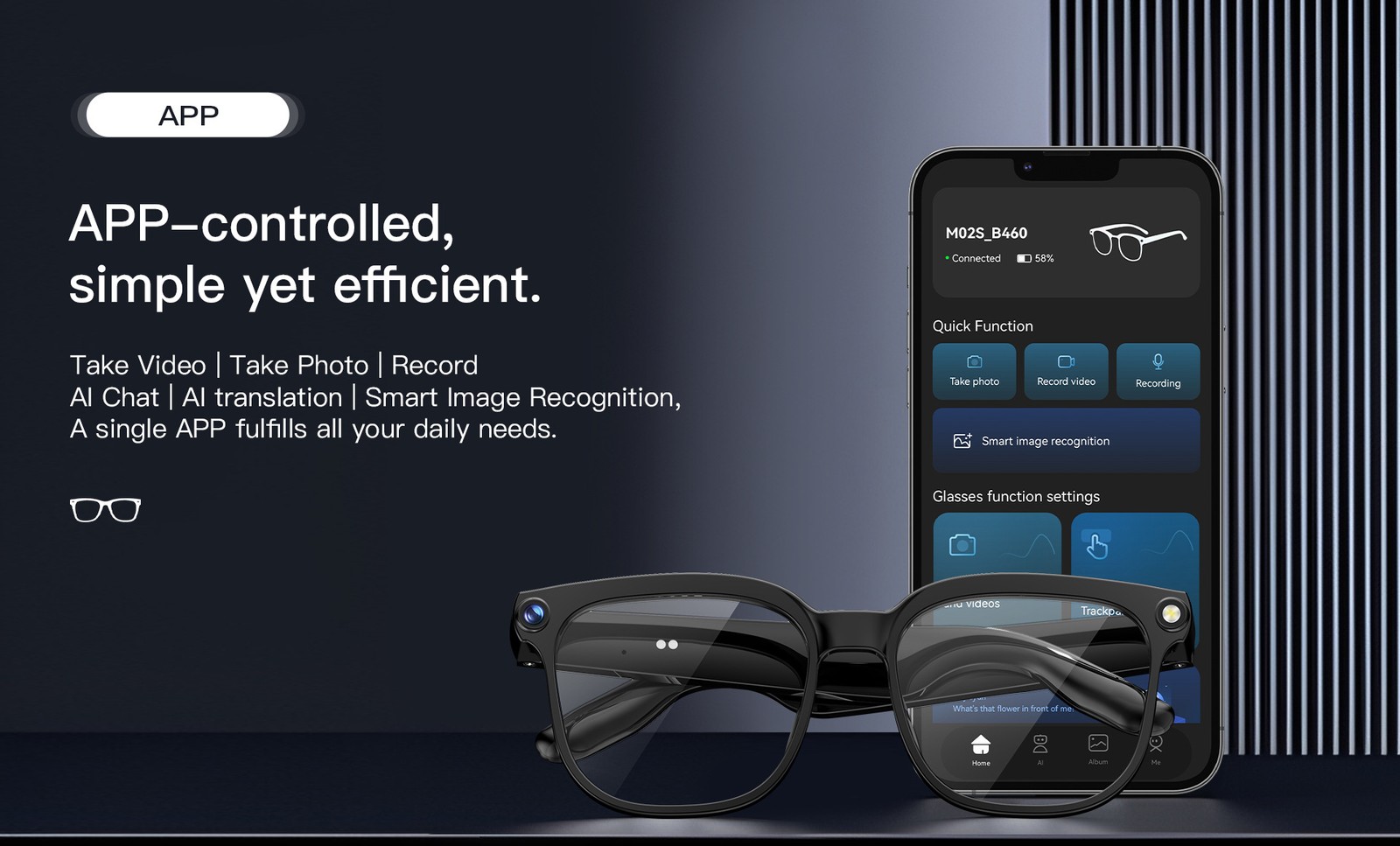 M02S AI Smart Glasses Camera Bluetooth/Photo Taking/Video Recording/Translate DH