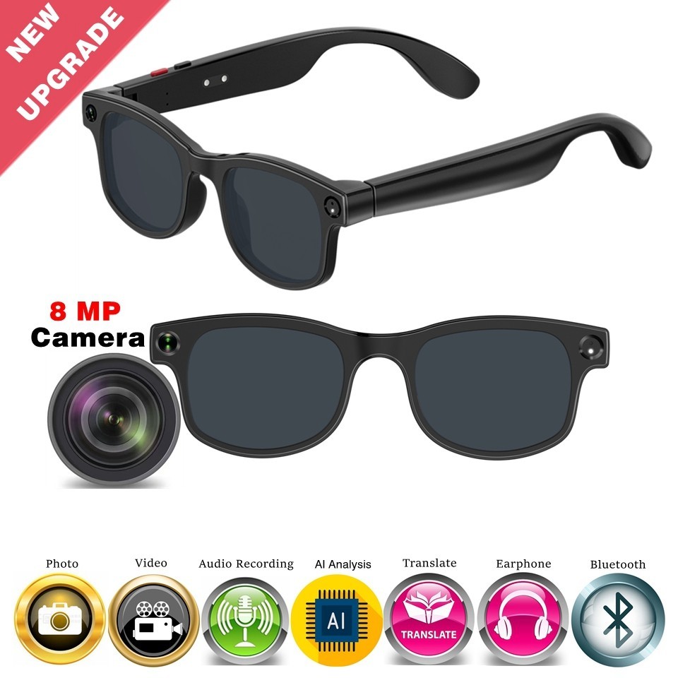 4K HD Smart Glasses with AI Camera Bluetooth Call Voice Assistant Waterproof