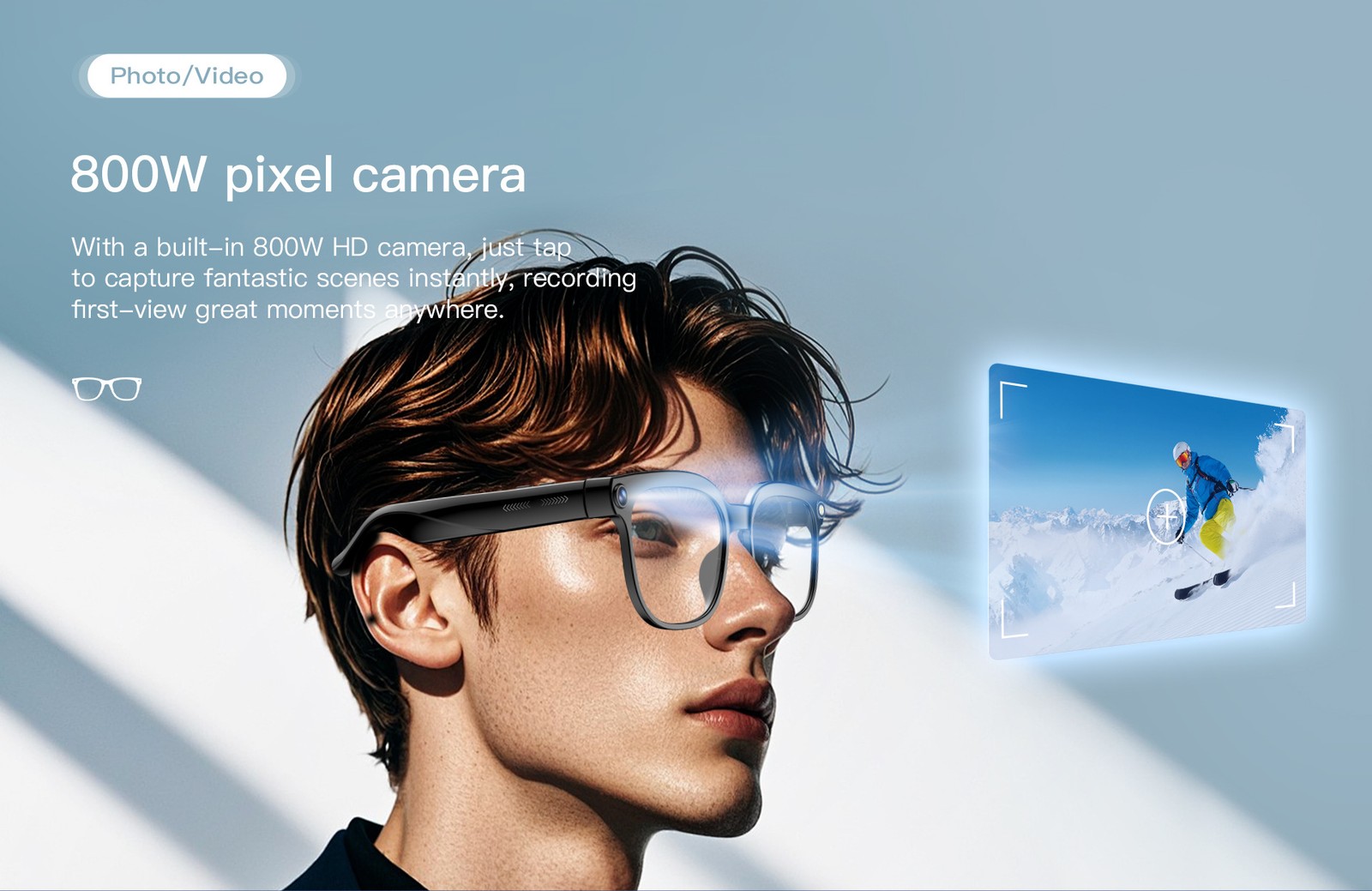 AI Smart Glasses with 800W Camera Bluetooth Call Real Time Translation Video++