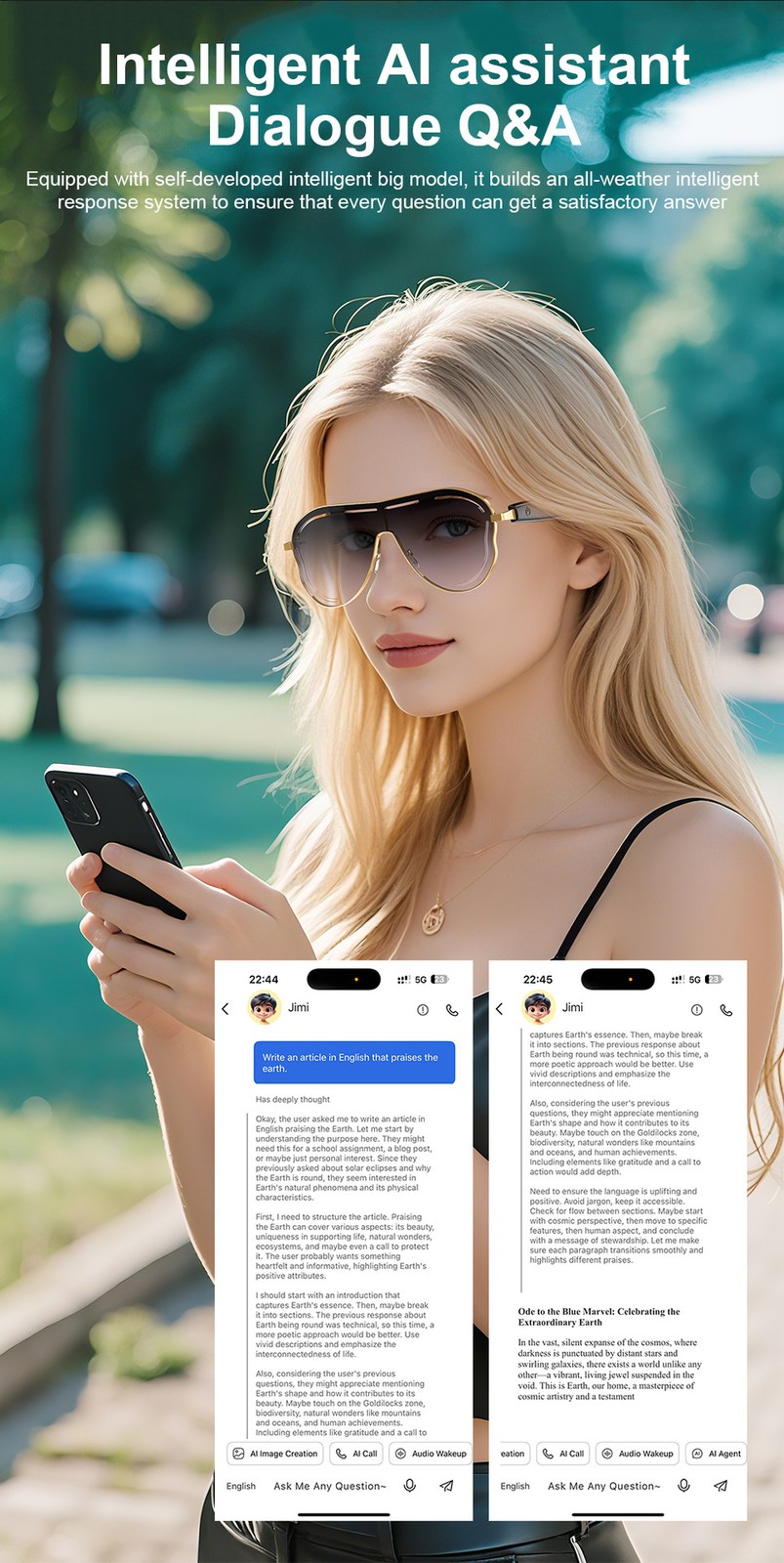 AI Smart Glasses Bluetooth Call Audio Translation for Men Women Travel Glasses