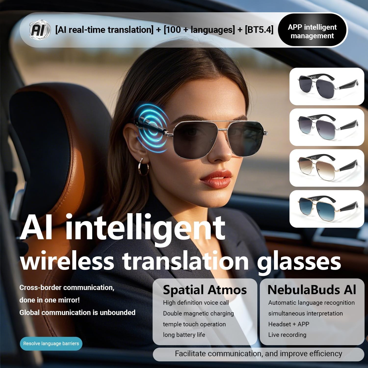 Audio Sunglasses for Men Women, Smart Glasses with Open Ear Speakers, Wireles…