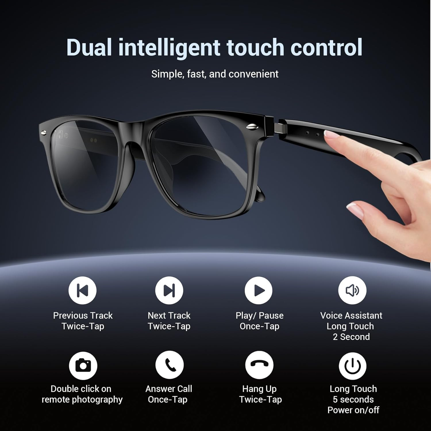 Smart Glasses, Polarized Bluetooth Sunglasses with Speaker, Voice Control, UV Pr