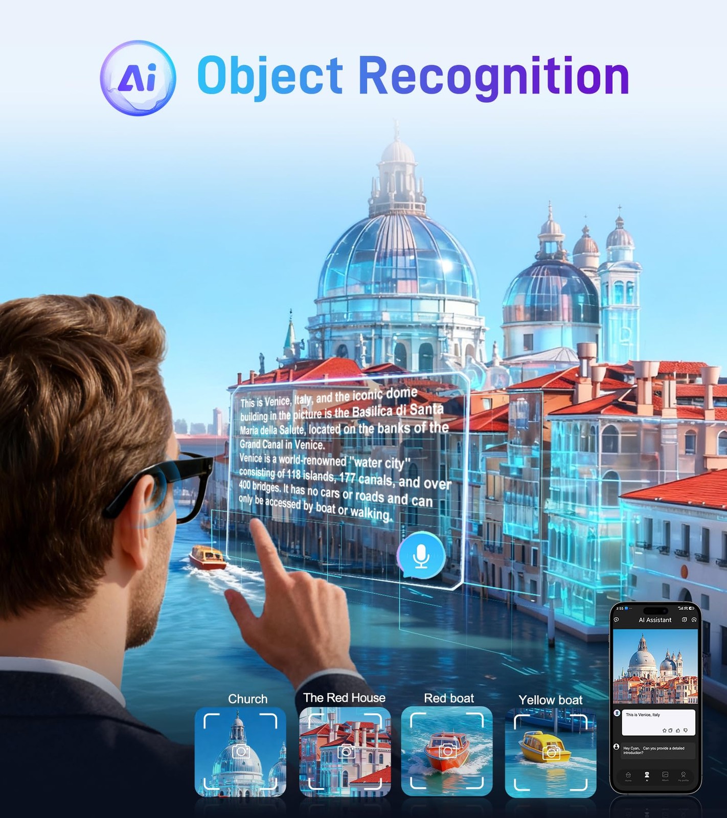 Smart Glasses with Camera and Bluetooth – AI Glasses for Men Anti-Shake Real-…