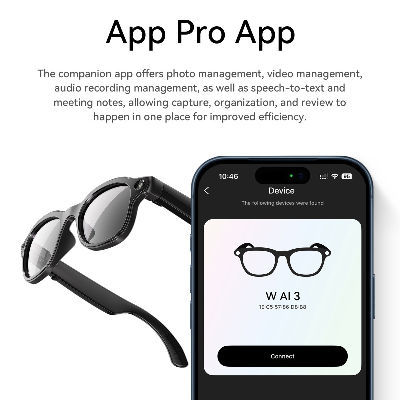 MicroWear Smart Glasses with Camera, AI Assistant, Wireless Charging & 3 Lenses