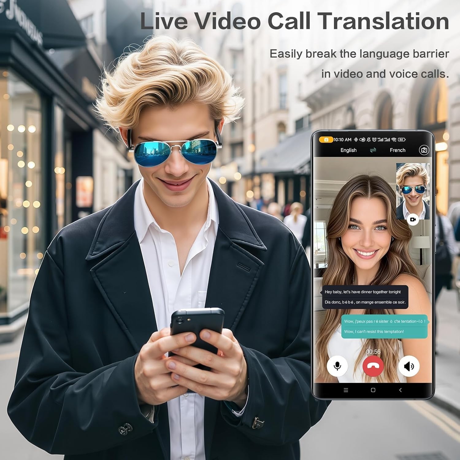 Voice Assistant Enabled Smart Glasses – Real-Time Translation & UV400 Protection