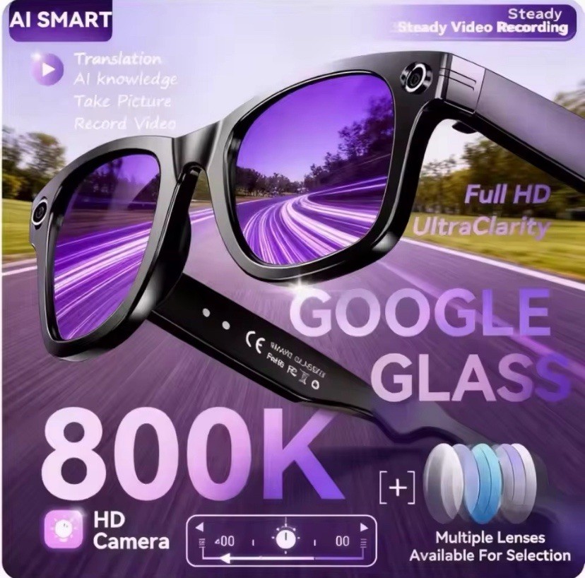 AI Smart Glasses–12MP Camera Touch Bluetooth HD Video & Music Voice Waterproof