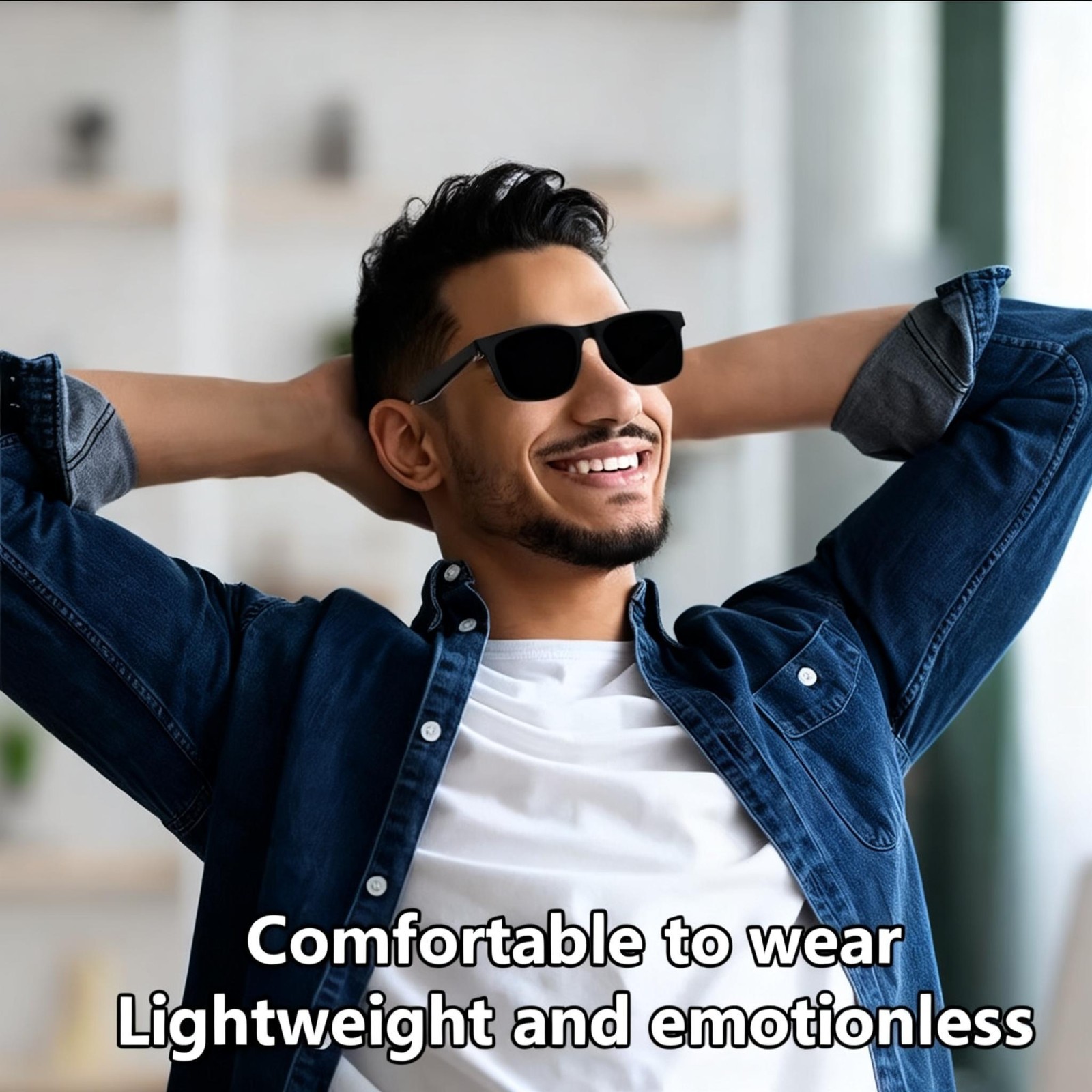 Black Smart Glasses with Video Camera Bluetooth Audio Sunglasses Touch Control