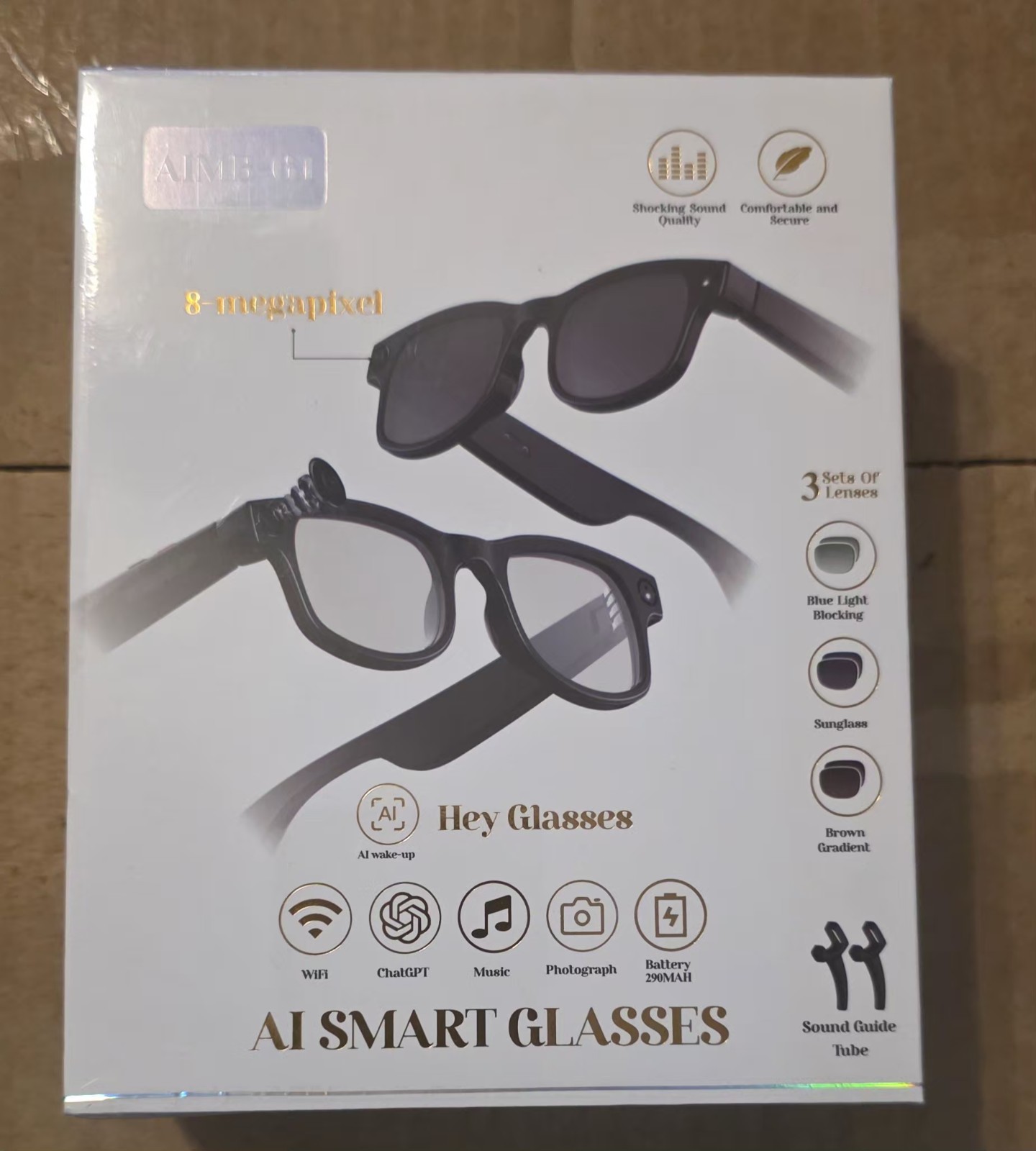 AiMB-G1 Bluetooth Voice Control Smart Glasses W/8MP, 1080p Camera