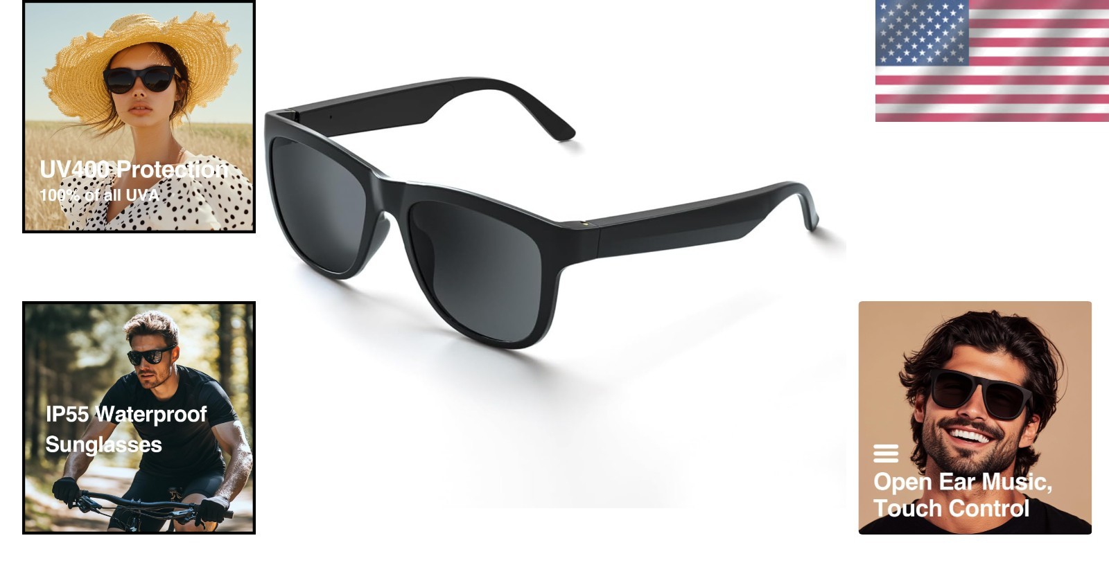 Bluetooth Smart Sunglasses with UV400 Protection & Open Ear Audio Experience