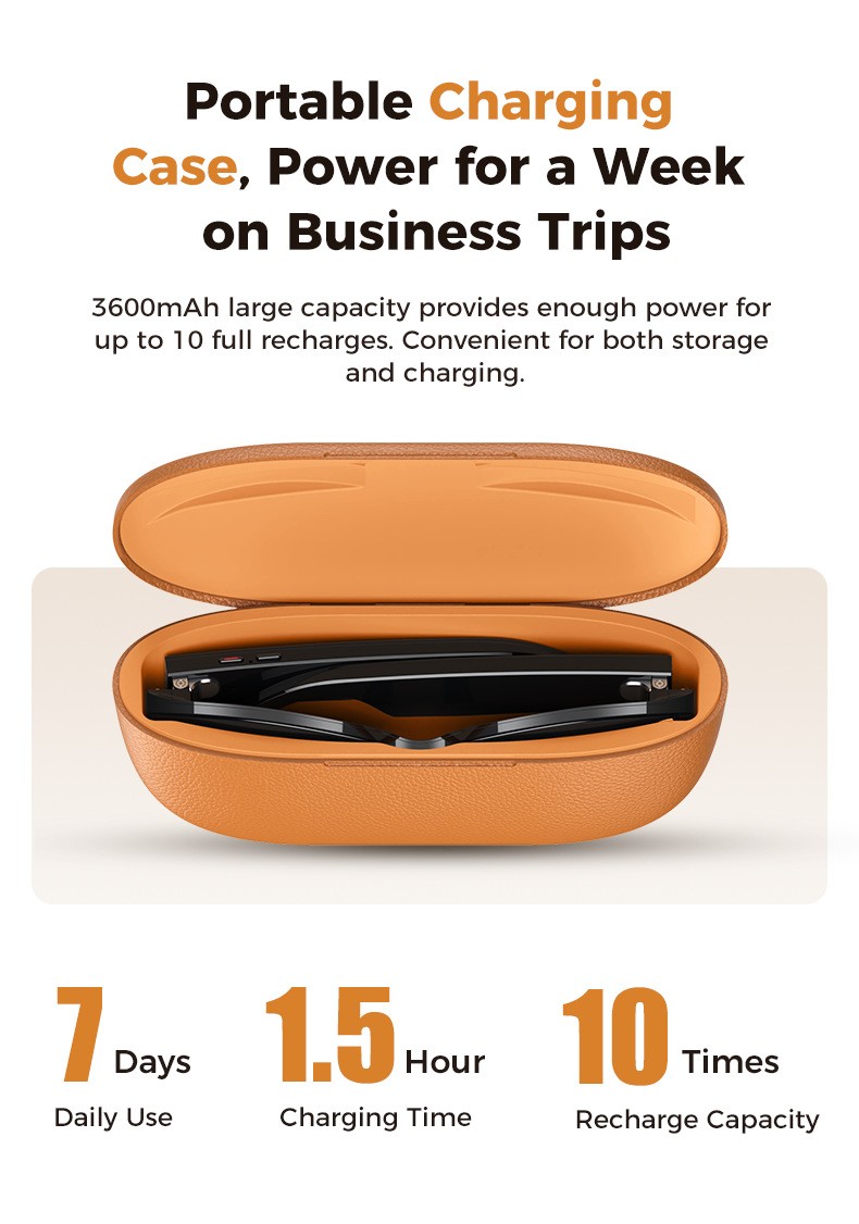 Smart Glasses 800MP Camera 290mAh Battery WITH 3600mAh Charger Case Bluetooth