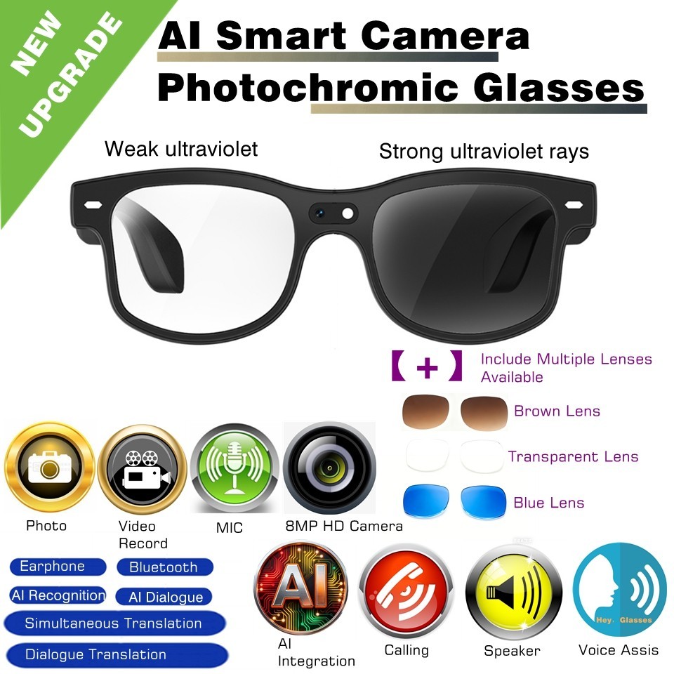 AI Smart Glasses | Camera Video Call GPT Music Translation language Bluetooth