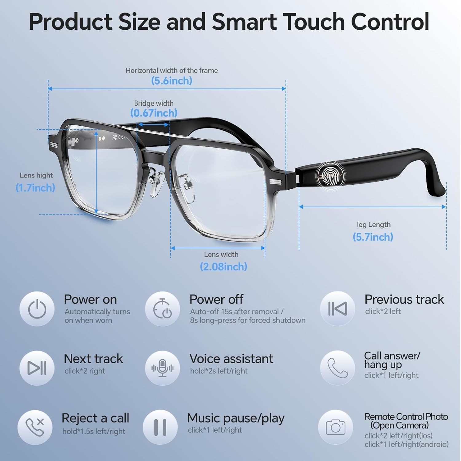 Aviator Smart Glasses for Men & Women, Audio Bluetooth Glasses, Wear Induction