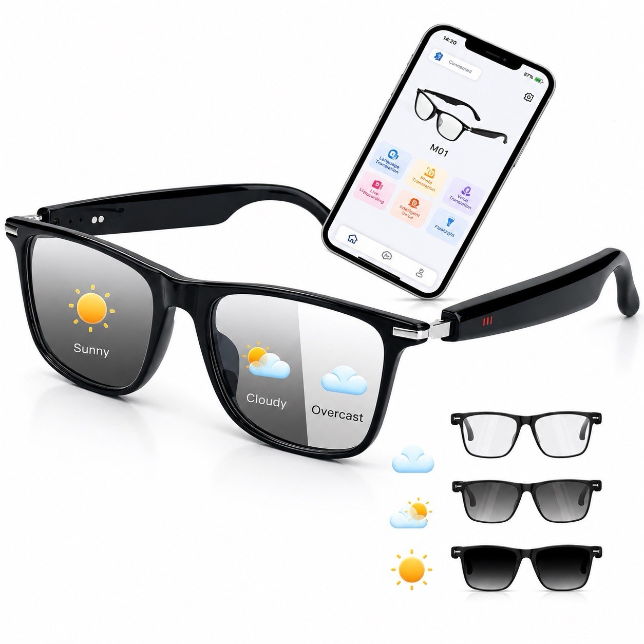 AI Smart Glasses Bluetooth Real Time Translation Hands Free Calling Photo