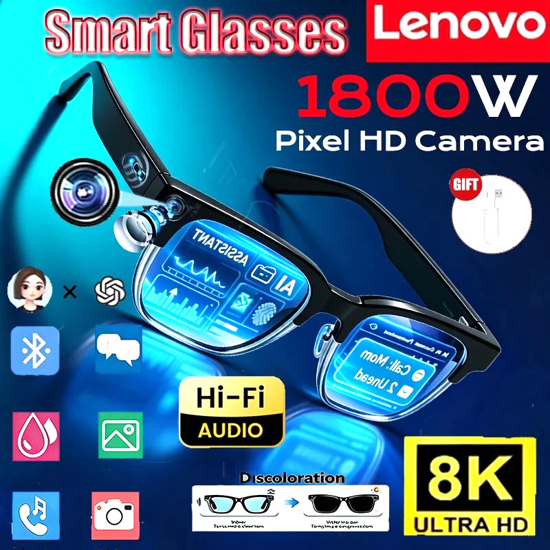 Lenovo AI Smart Glasses 8K Camera Translation Bluetooth Music Voice Assistant
