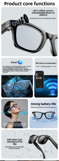 800W Video Recording Eyewear/Sunglasses Chat GPT AI Smart Glasses Bluetooth Earp