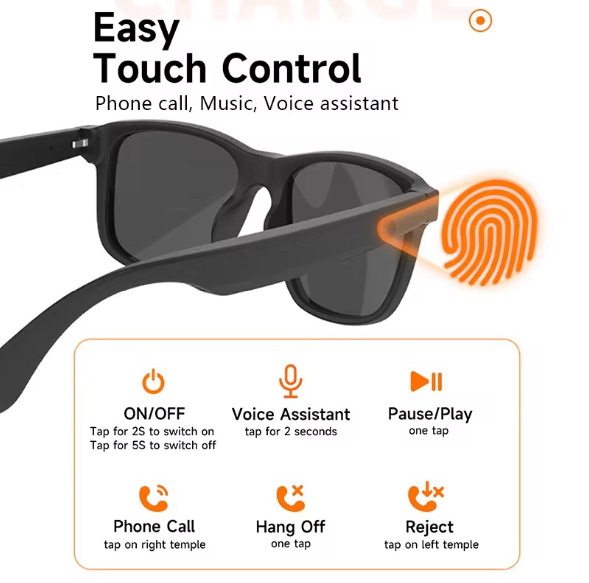 Smart Bluetooth Audio Glasses – Voice Call, Music, Touch Control, UV Protection