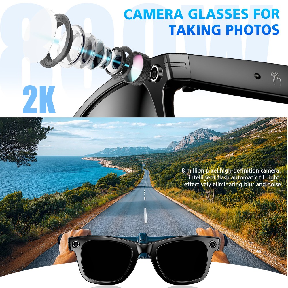 AI Smart Glasses HD 8MP Camera Video Recording Translation Bluetooth Clear Lens