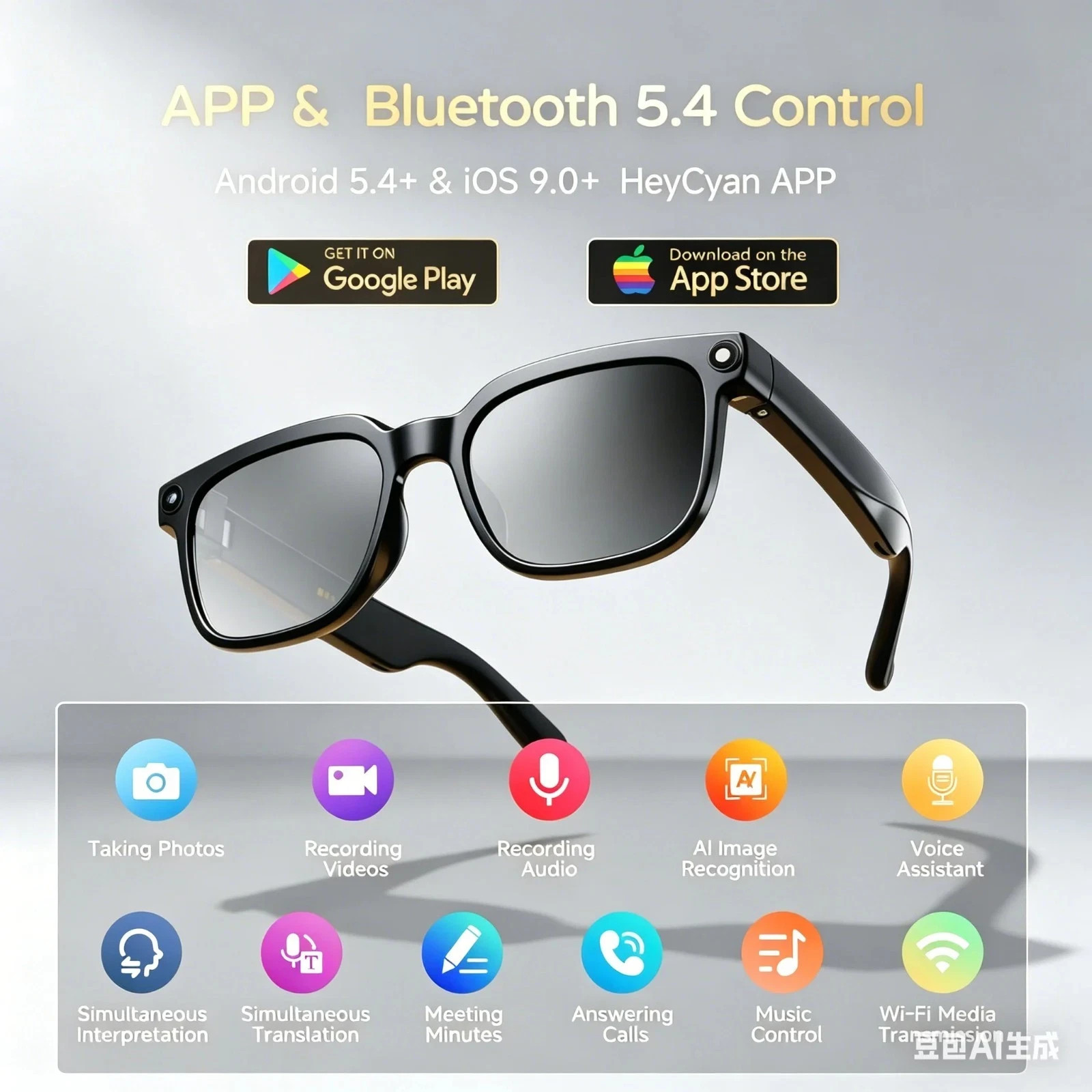 AI Smart Glasses M02S 8MP Camera Video Call Translation ChatGPT Item Recognition
