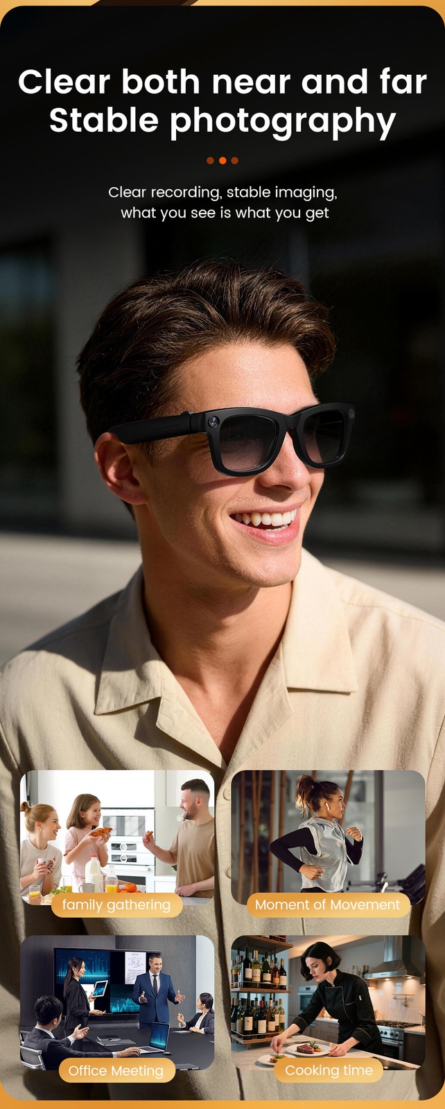Smart Glasses Camera Bluetooth Calling Music Video Recording AI Translation byh