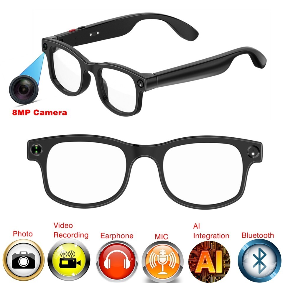 6K HD AI Smart Glasses- Camera, Chat, Bluetooth, Music Player, Translation
