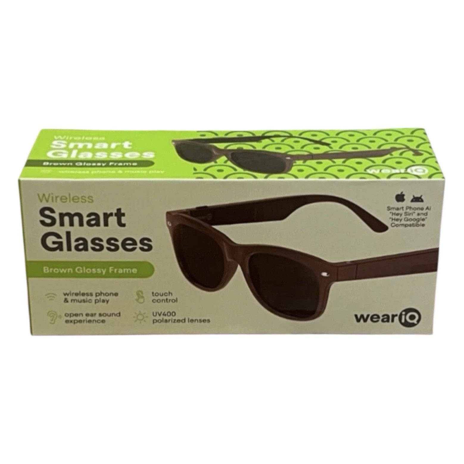 WeariQ Smart Glasses Brown Glossy Frame UV400 Polarized Wireless Bluetooth USB-C