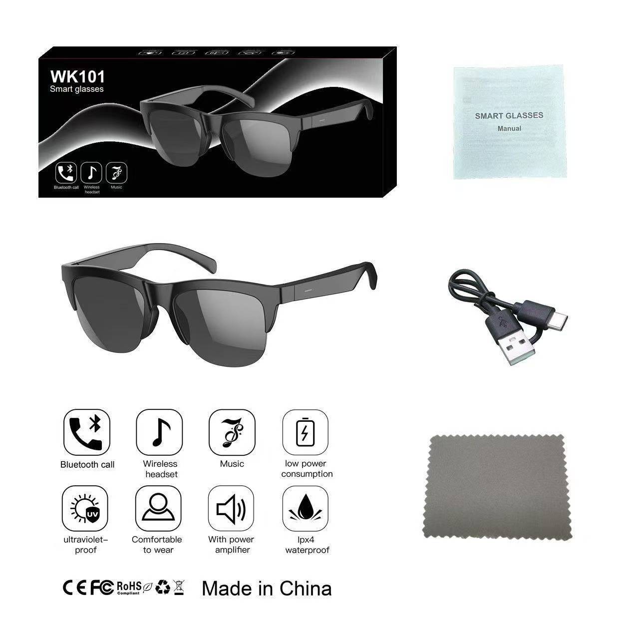 Wireless Smart Glasses Lightweight Comfort Fit for Phone Calls Music Streaming