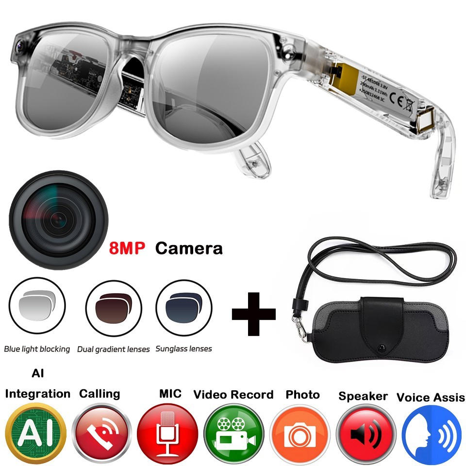 4K HD AI Smart Glasses- Camera, Chat, Bluetooth, Music Player, Translation