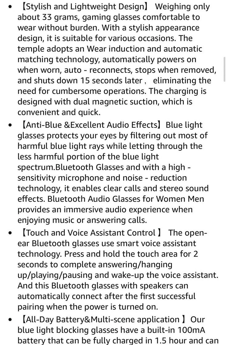 Smart Bluelight Audio Glasses Black ~ ANDROID WEAR ~ Microphone ~ Charging Cable