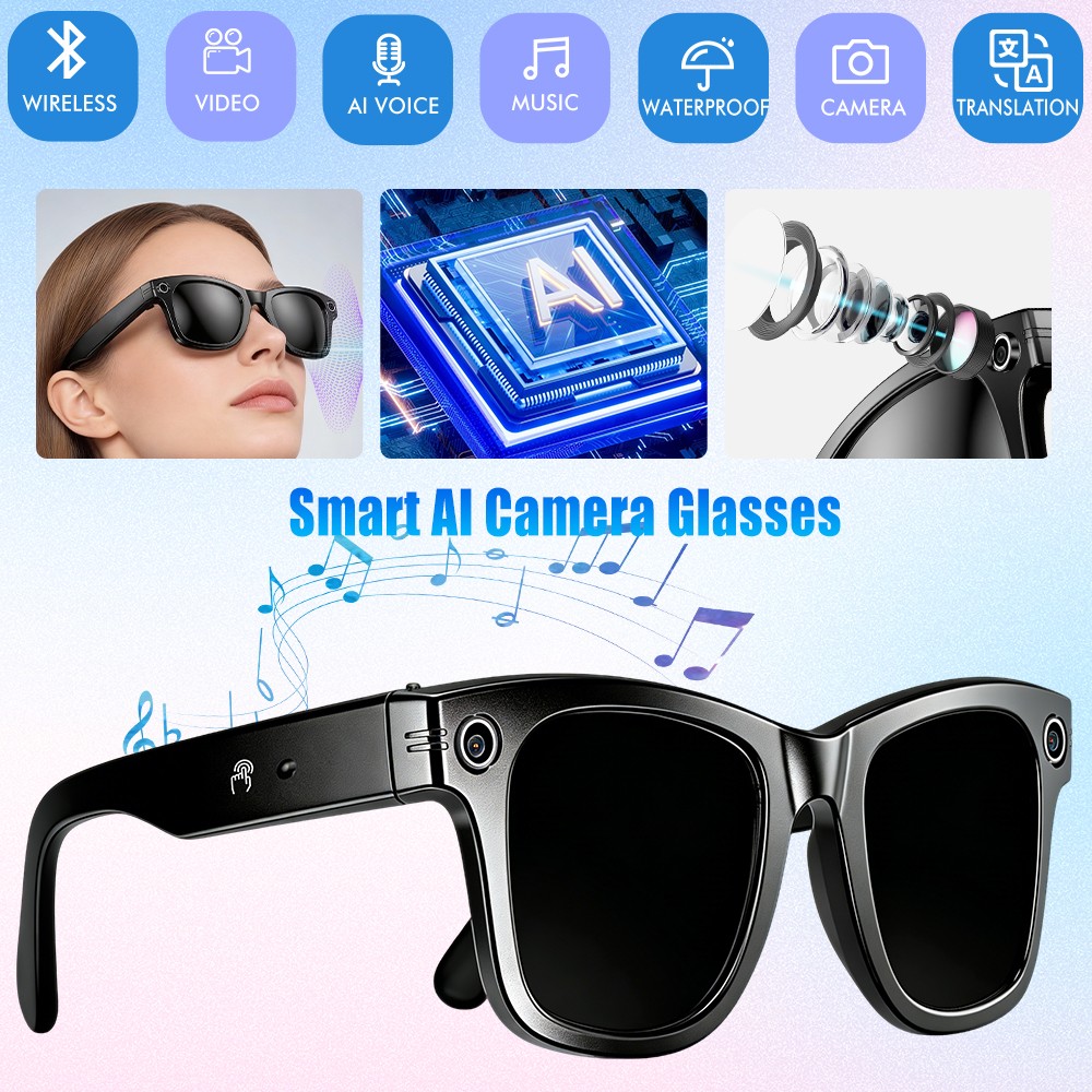 AI Smart Glasses HD 8MP Camera Video Recording Translation Bluetooth Clear Lens