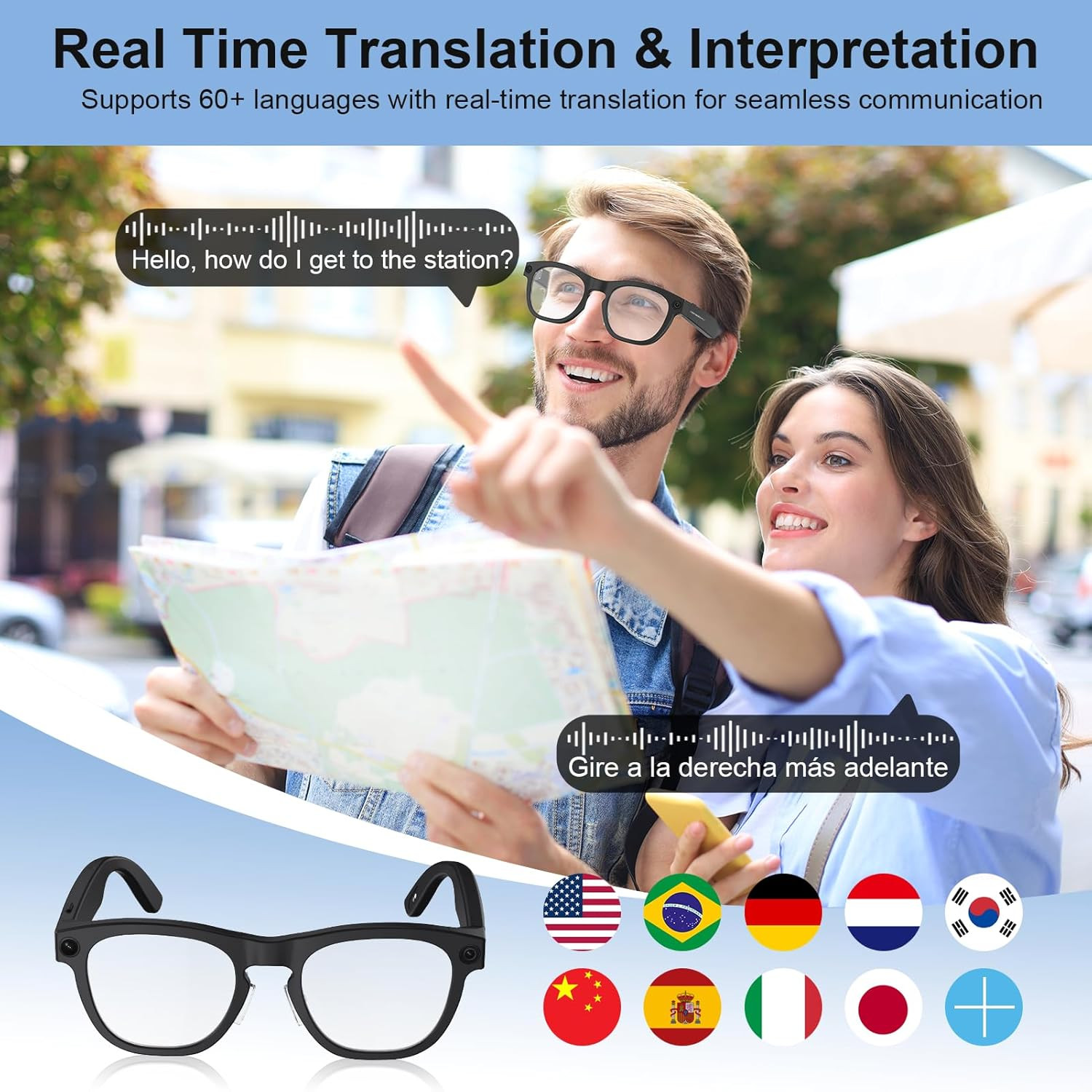 AI Smart Glasses with Camera, 8MP HD Camera Glasses, 1080P Video & Photo Recordi