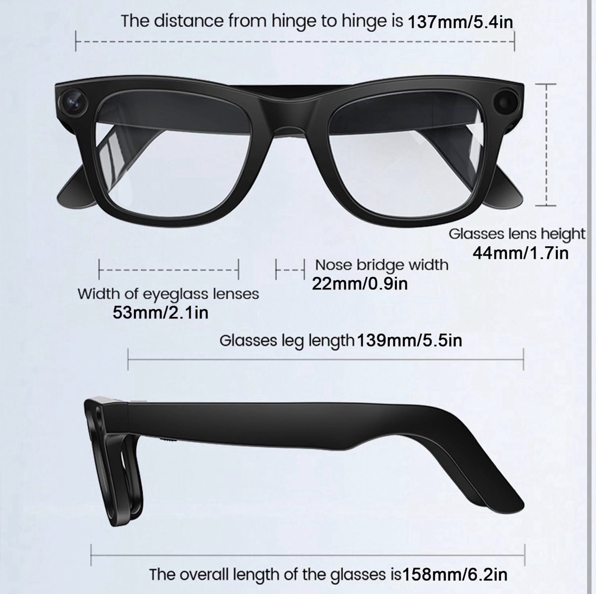 AMZISH G300L Smart Glasses 8MP HD Camera Bluetooth Black Frame