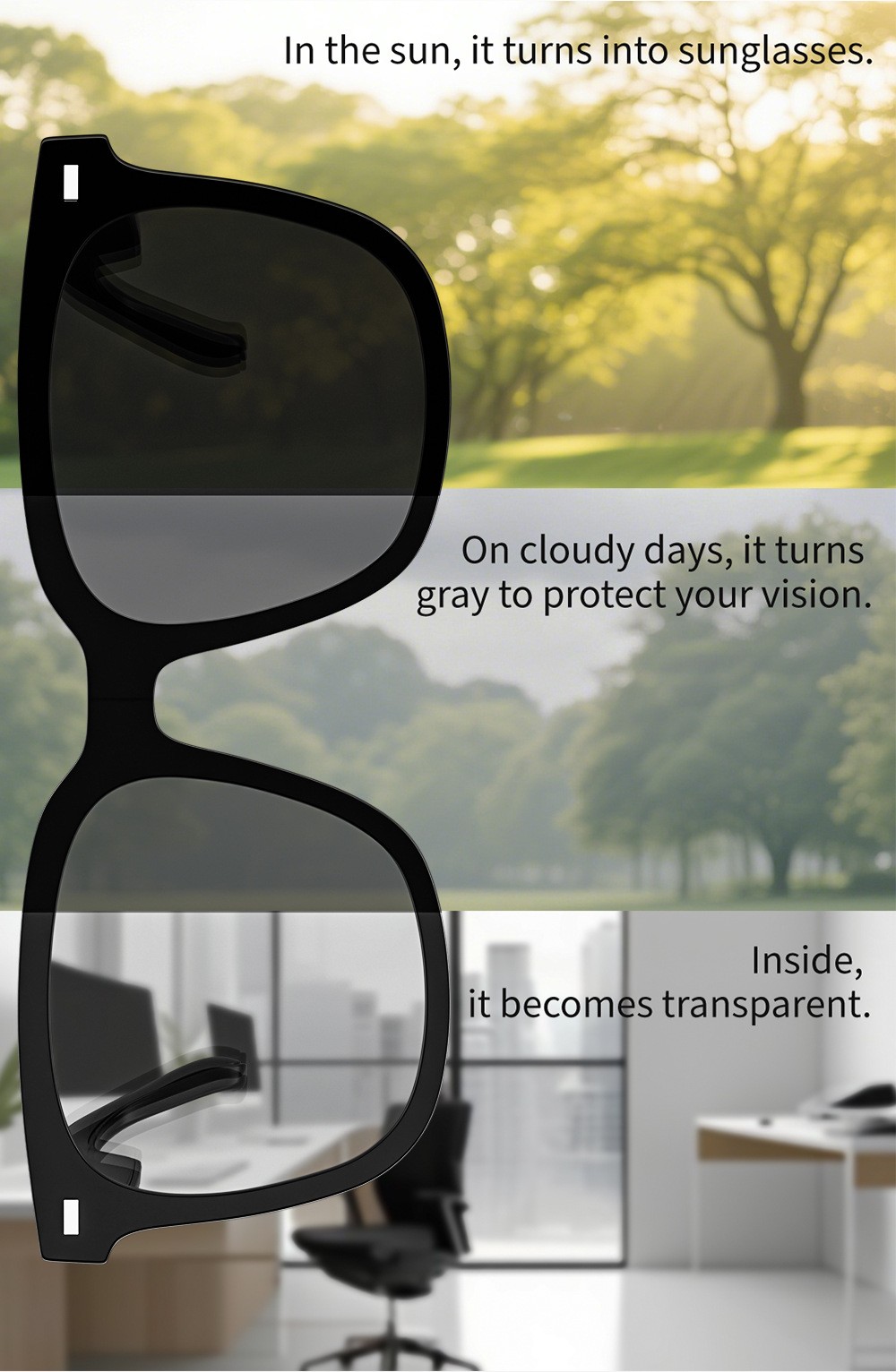 Bluetooth Smart Glasses Photochromic Lens Wireless Audio Call Headset Eyewear FB
