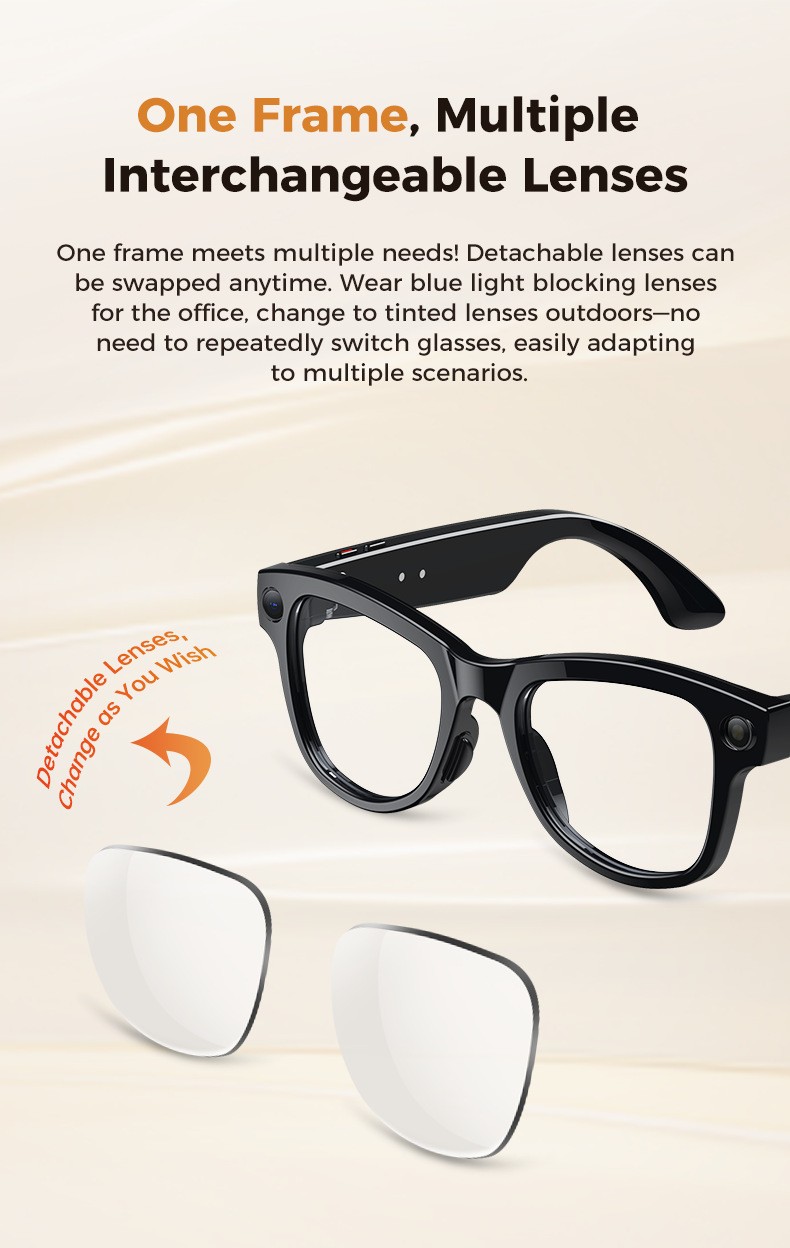 Smart Glasses 800MP Camera 290mAh Battery WITH 3600mAh Charger Case Bluetooth