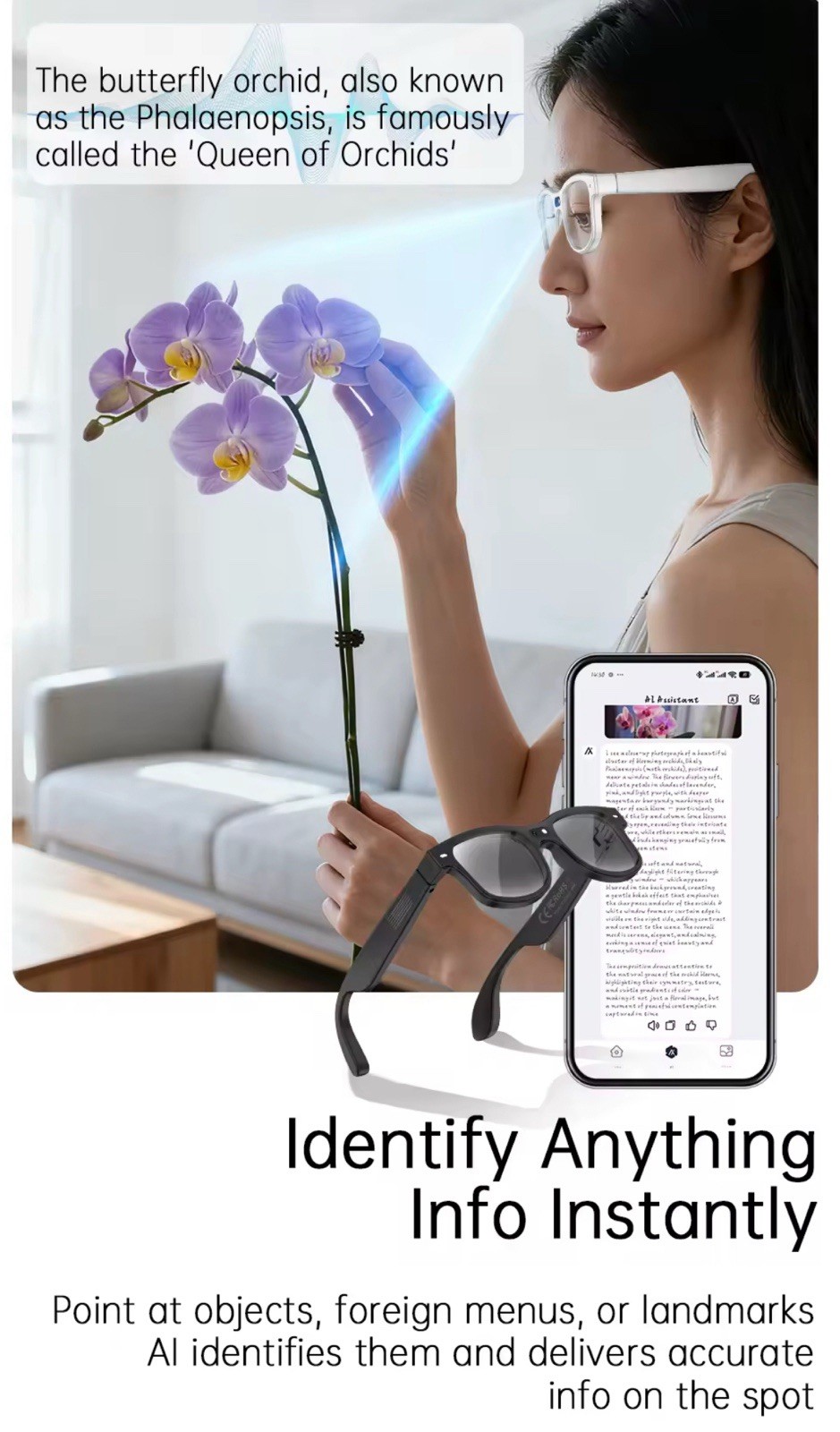 Smart Ai glasses 8MP Sony Camera, Video Recording-For iOS and Android .(White)