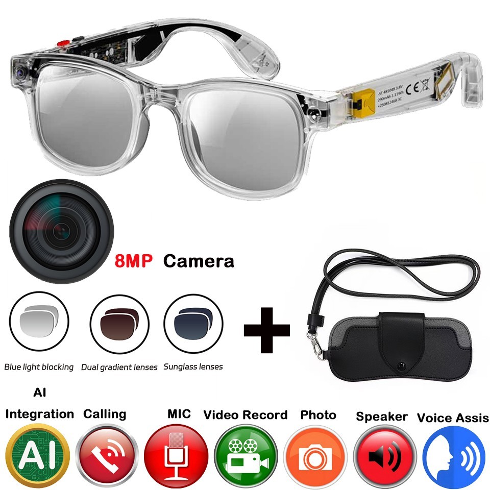 Transparent AI Smart Glasses Multifunctional Camera,Bluetooth and Call Assis