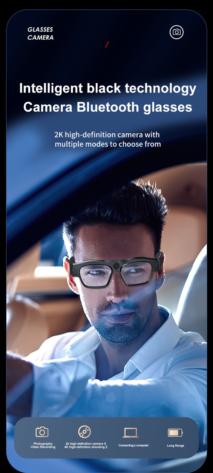 Smart AI Glasses with Camera Translation Video Recording Bluetooth 5.3 for^